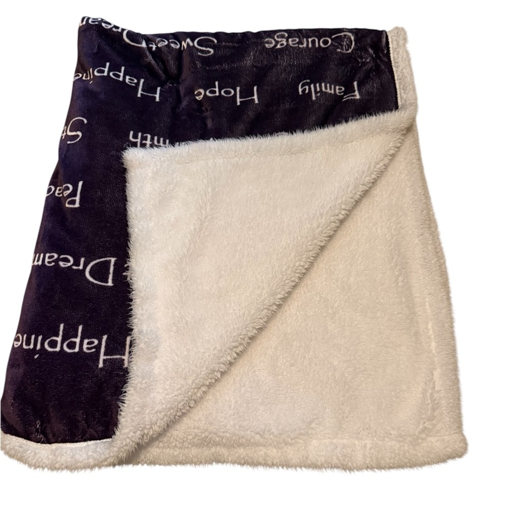 Inspirational Purple Sherpa Blanket with Motivational Words NWOT - Picture 2 of 3